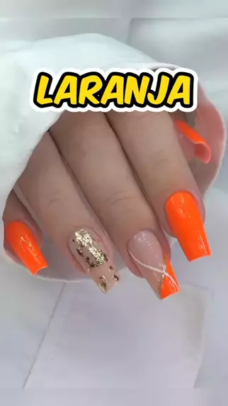 Unha Decorada Laranja Neon