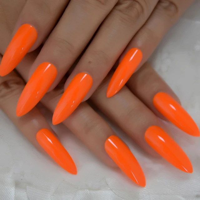 Unha Decorada Laranja Neon